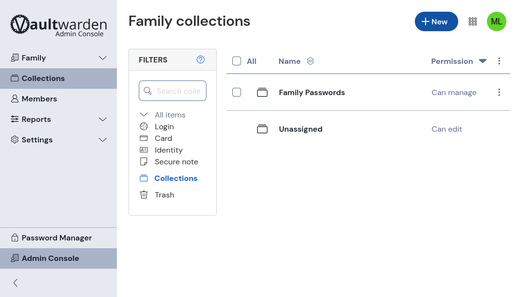 Screenshot of the Vaultwarden admin panel showing system status and options