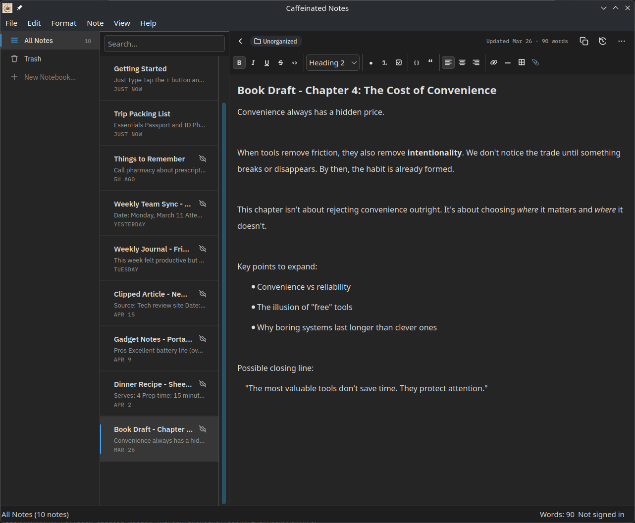 Caffeinated Notes on the desktop